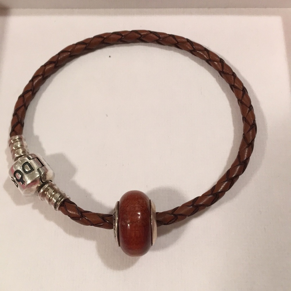 Brown Leather Pandora Charm Bracelet